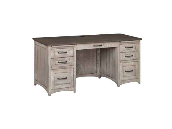 Stylish 55-inch wide desk with 3 drawers on each side, 1 center keyboard drawer and 2 pullout trays.