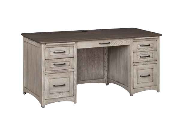 Large 66 inch desk with 3 drawers on each side and 1 center drawer, 2-tone finish.