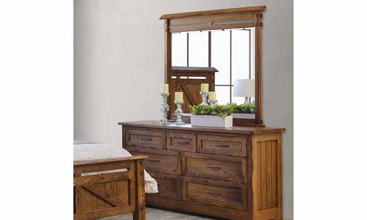 Full view of dresser with mirror.