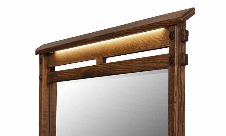 Detail view of light option on top of mirror.