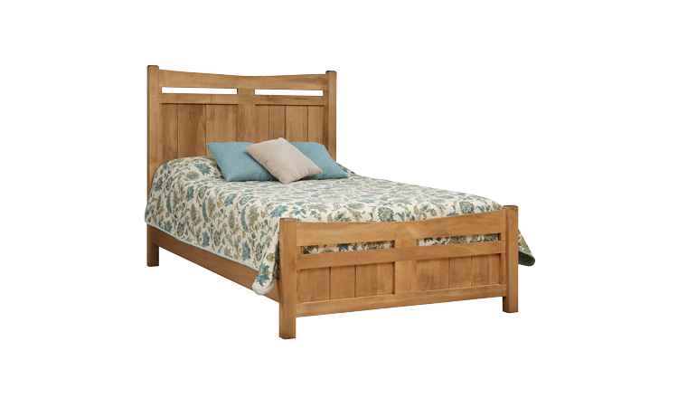Queen-size bed with paneled headboard and foot board.