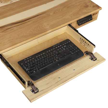 Closeup of open Lift Top desk drawer with keyboard (not included).