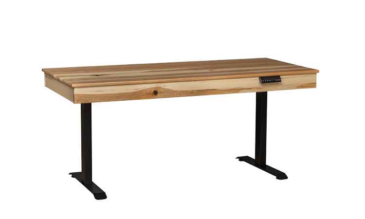 Natural finish 60-inch Lift Desk in lowered position.