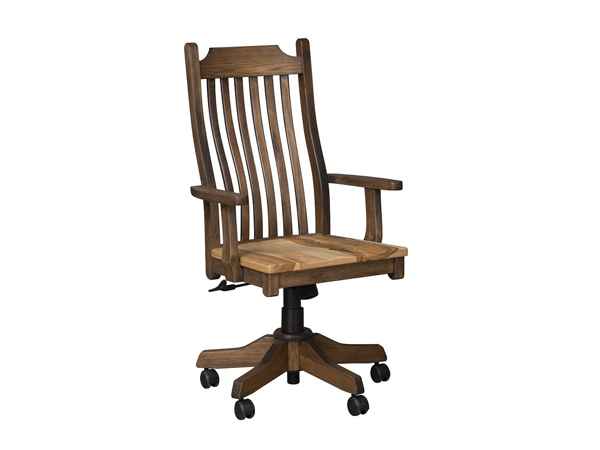2-tone finish hardwood tall back office chair with casters.