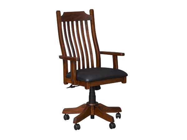 Office chair with casters and optional black faux leather seat.