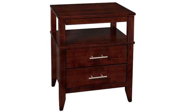 2-drawer nightstand with pullout tray.