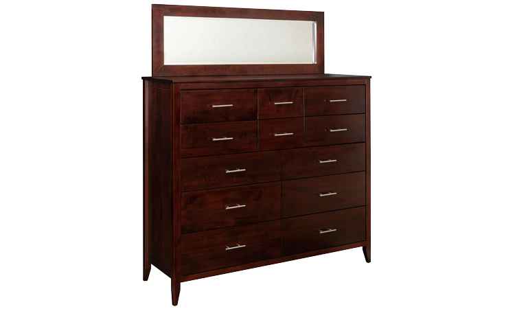 Chest with mirror in dark wood finish.