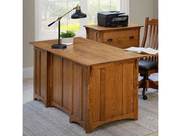 66-inch desk with executive office chair and printer stand in room setting.