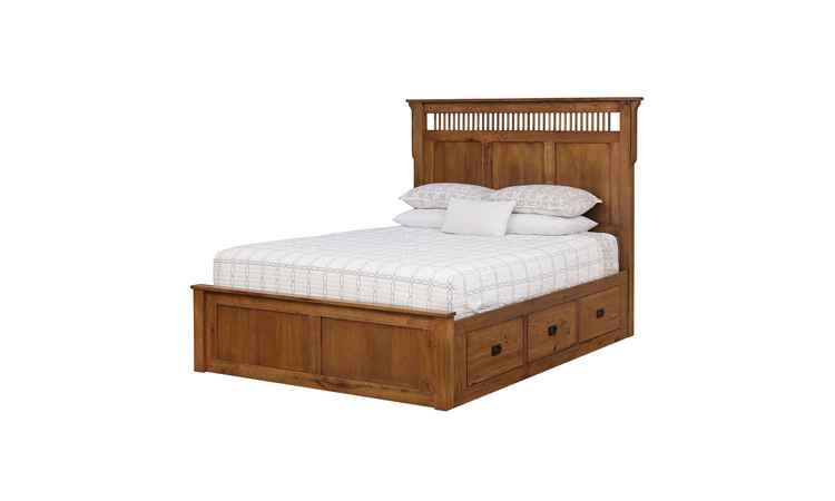6 drawer queen size platform bed in medium wood finish.