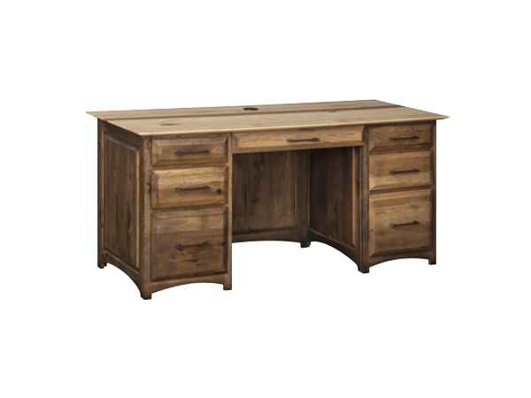 55 inch wide desk with 3 drawers on each side and 1 center drawer.