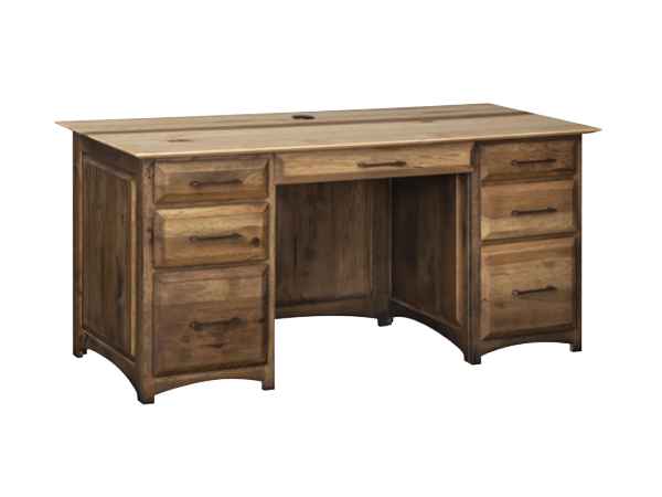 66 inch wide desk with 3 drawers on each side and 1 center drawer.
