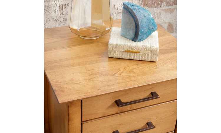 Closeup view of nightstand top.