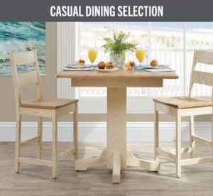 Small table, set for breakfast, with pedestal and 2 chairs.
